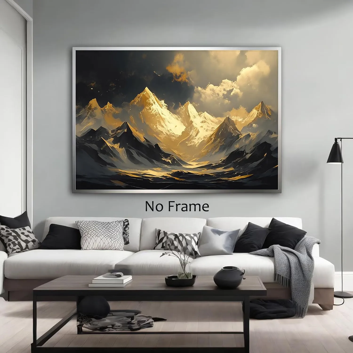 Abstract Mountain Landscape Wall Art Black and Gold Mountain Poster Nature Abstract Gold Foil Artwork Dark Grey Posters for Living Room 24x16inch No Frame