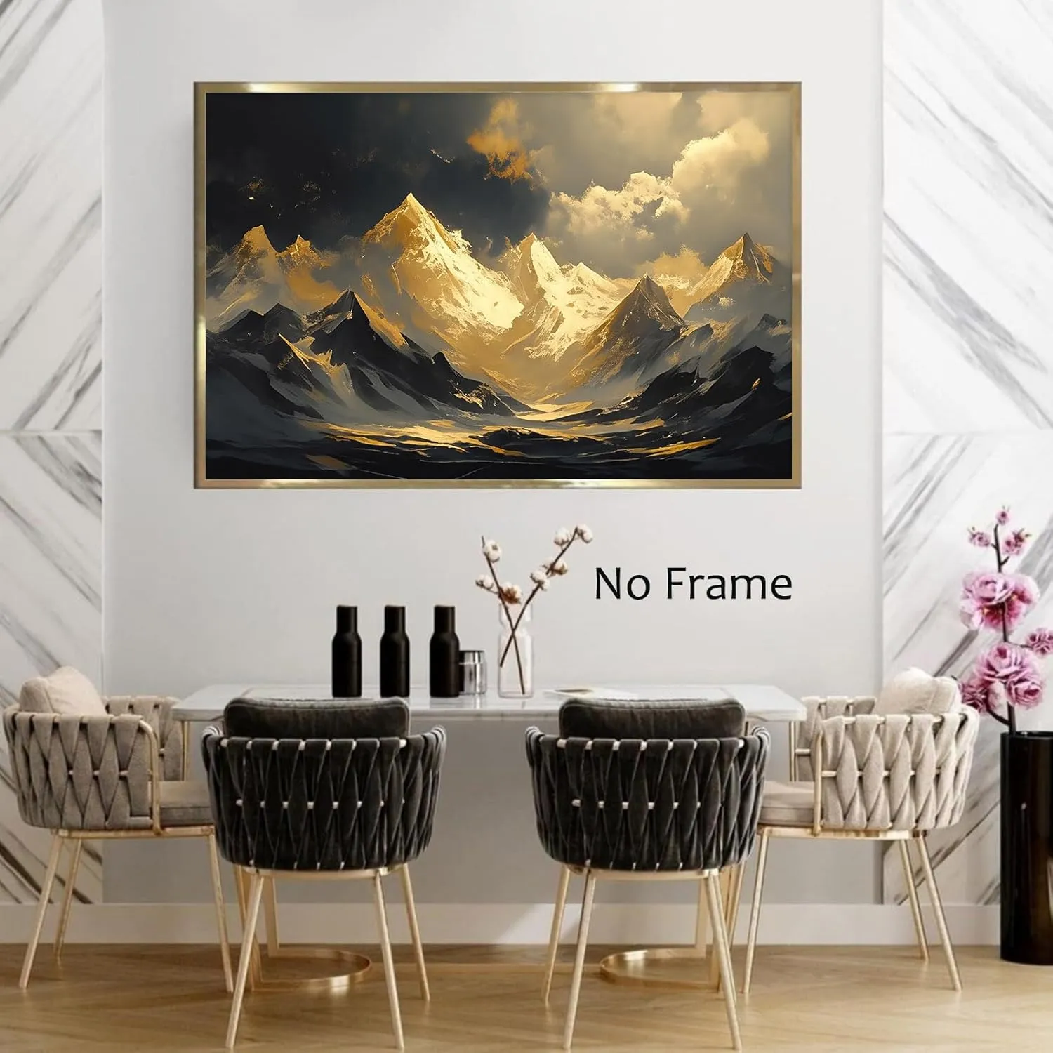 Abstract Mountain Landscape Wall Art Black and Gold Mountain Poster Nature Abstract Gold Foil Artwork Dark Grey Posters for Living Room 24x16inch No Frame