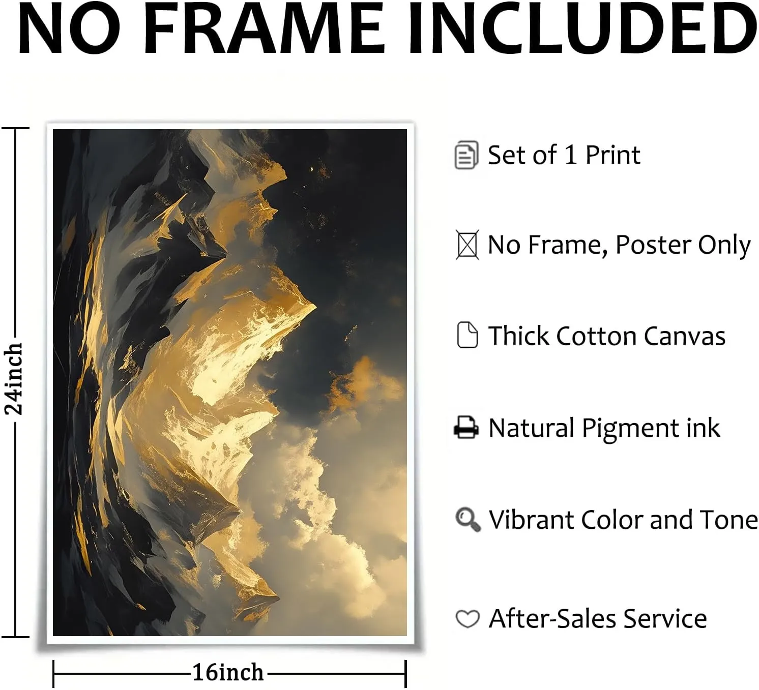 Abstract Mountain Landscape Wall Art Black and Gold Mountain Poster Nature Abstract Gold Foil Artwork Dark Grey Posters for Living Room 24x16inch No Frame