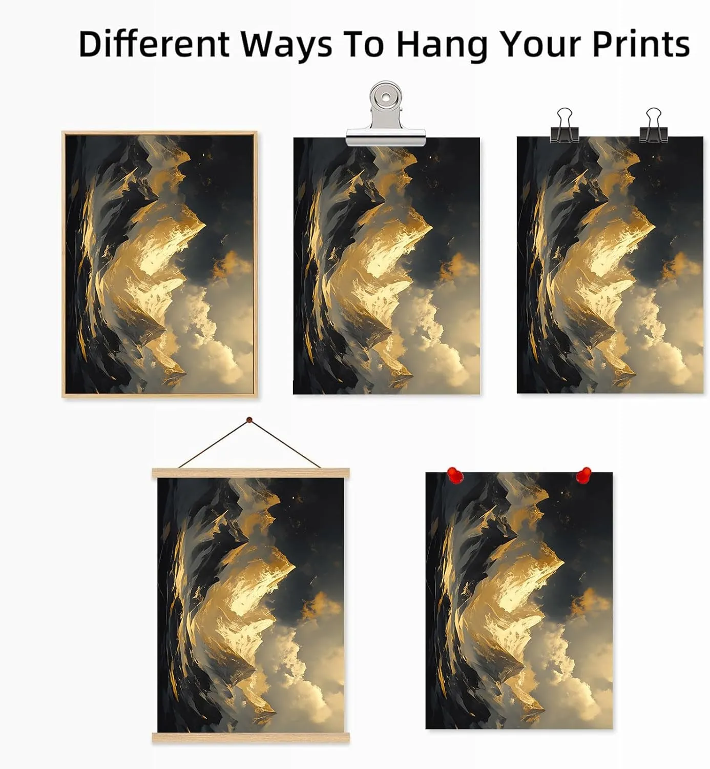 Abstract Mountain Landscape Wall Art Black and Gold Mountain Poster Nature Abstract Gold Foil Artwork Dark Grey Posters for Living Room 24x16inch No Frame