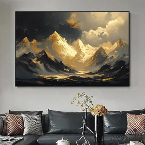 Abstract Mountain Landscape Wall Art Black and Gold Mountain Poster Nature Abstract Gold Foil Artwork Dark Grey Posters for Living Room 24x16inch No Frame