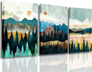 Abstract Wall Art Forest Mountain Watercolor Wall Paintings Landscape Modern Canvas Prints Bathroom Bedroom Office Wall Decor Framed Artwork Wall Pictures Ready to Hang