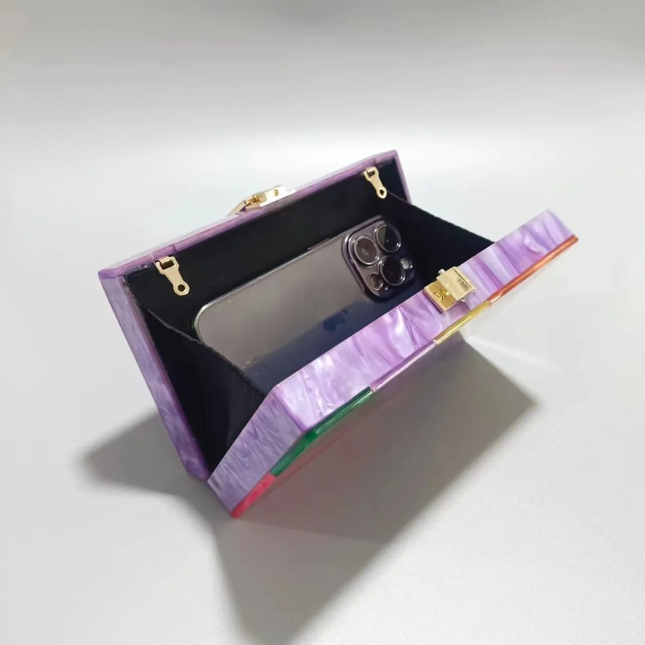 Acrylic Clutch Purse for Women Colorful Evening Handbag Geometric Marbling Box Bag with Detachable Chain