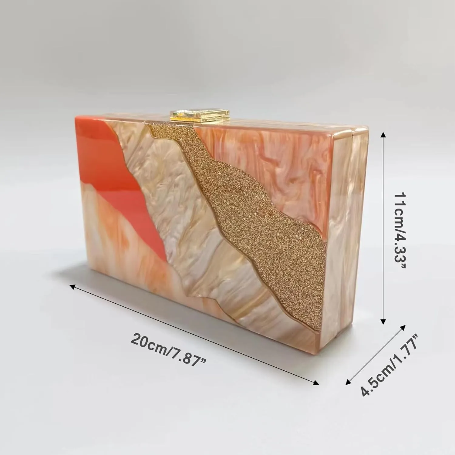 Acrylic Clutch Purse for Women Colorful Evening Handbag Geometric Marbling Box Bag with Detachable Chain