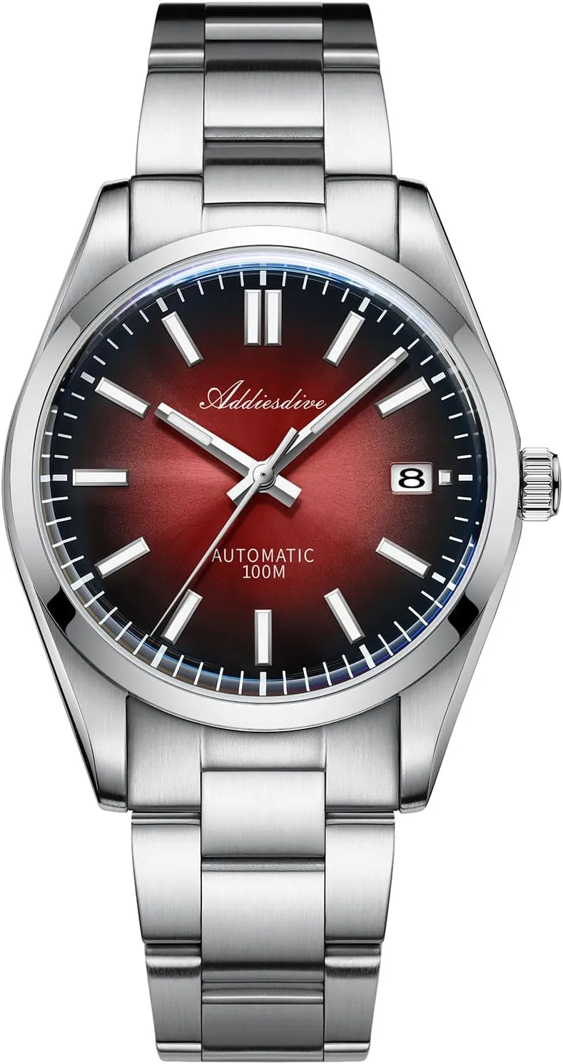 ADDIESDIVE Luxury Automatic Watch Sapphire Crystal NH35A Movement 100 M Waterproof BGW9 Luminous Red/Green/Black Gradient Dial
