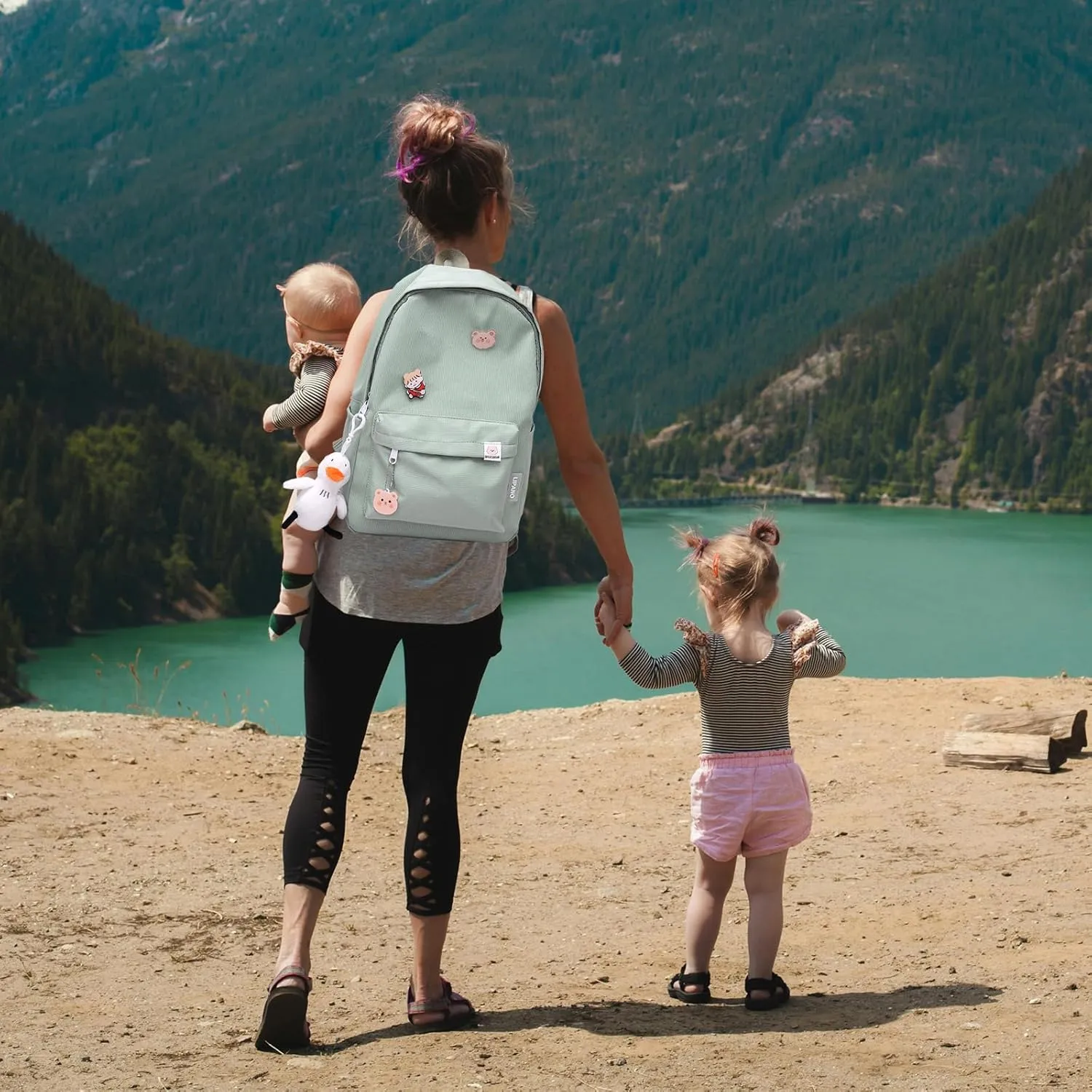 Aesthetic Backpack, Large Capacity Lightweight Casual Daypack, Cute Oxford Frabic Mochila with Pendant (Green)
