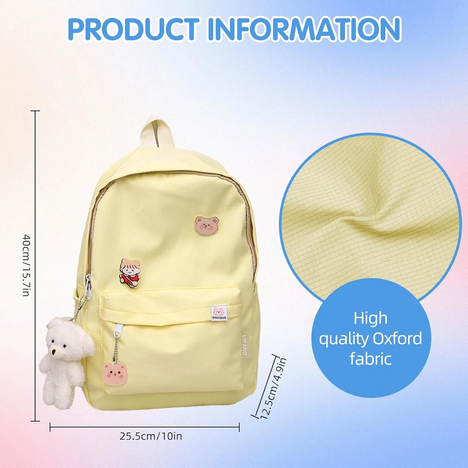 Aesthetic Backpack, Large Capacity Lightweight Casual Daypack, Cute Oxford Frabic Mochila with Pendant (Green)