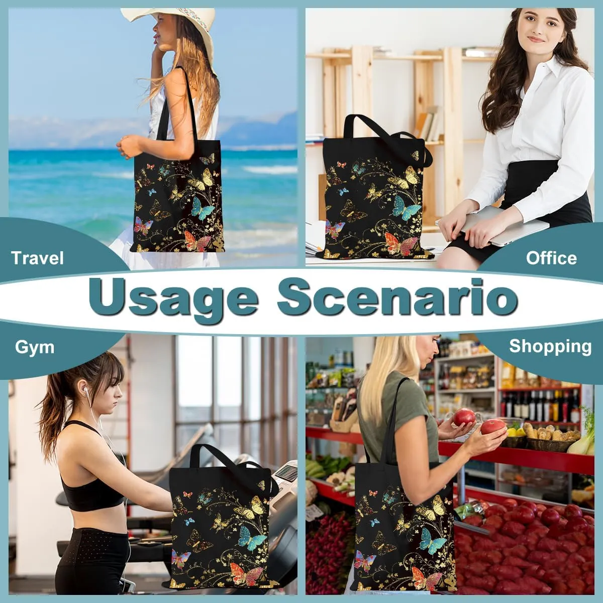 Aesthetic Tote Bag Funny Nature Lovers Weekender Bag Music Lover Reusable Grocery Bags for Travel Vacation Christmas