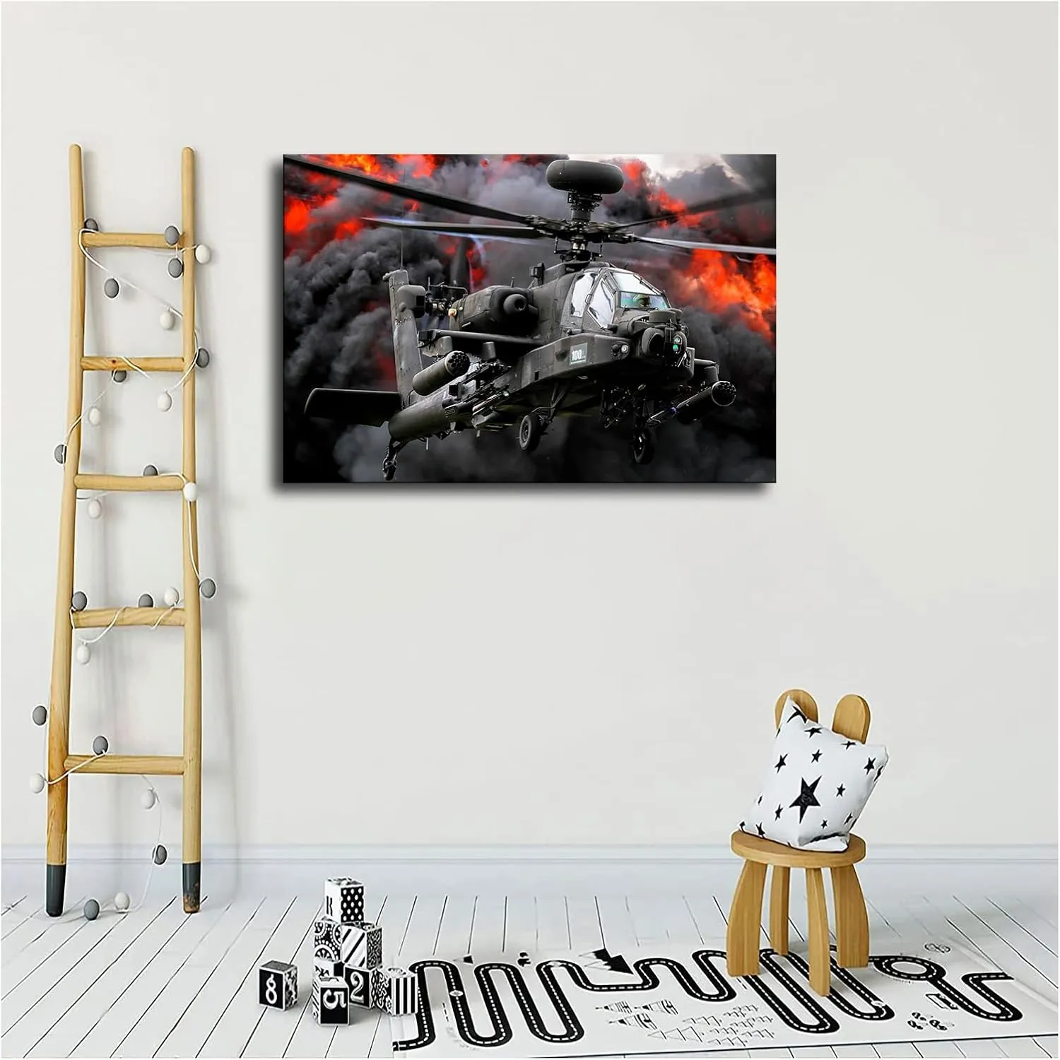AH-64 Apache Attack Helicopter US Army Aircraft Military Retro Picture Poster Art Print Canvas Wall Art Kitchen Living Room Classroom Bedroom Office Home Aesthetic Decoration (20x30inch Framed)