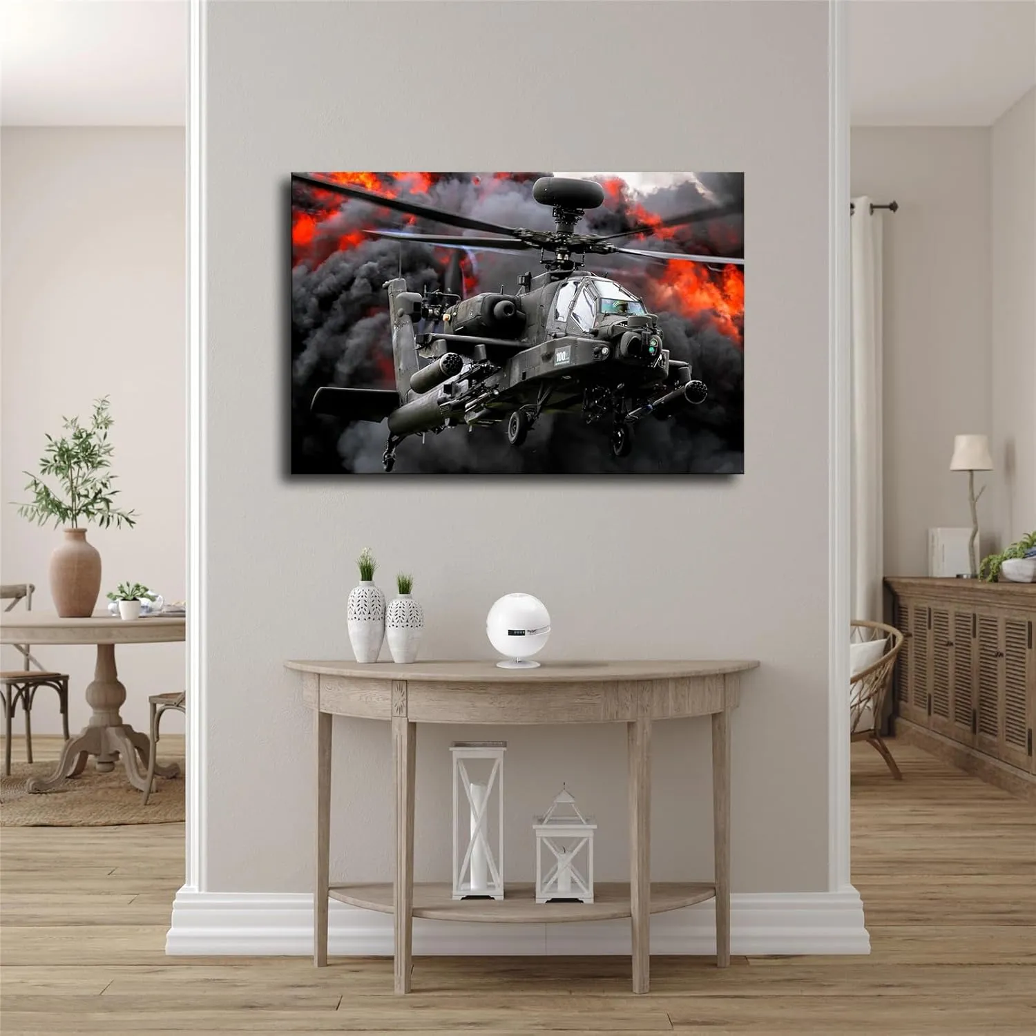 AH-64 Apache Attack Helicopter US Army Aircraft Military Retro Picture Poster Art Print Canvas Wall Art Kitchen Living Room Classroom Bedroom Office Home Aesthetic Decoration (20x30inch Framed)