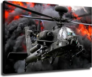 AH-64 Apache Attack Helicopter US Army Aircraft Military Retro Picture Poster Art Print Canvas Wall Art Kitchen Living Room Classroom Bedroom Office Home Aesthetic Decoration (20x30inch Framed)
