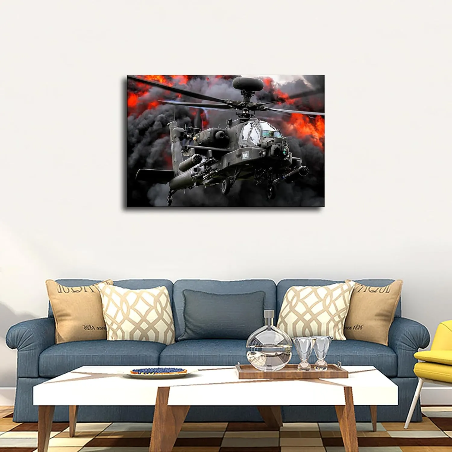 AH-64 Apache Attack Helicopter US Army Aircraft Military Retro Picture Poster Art Print Canvas Wall Art Kitchen Living Room Classroom Bedroom Office Home Aesthetic Decoration (20x30inch Framed)
