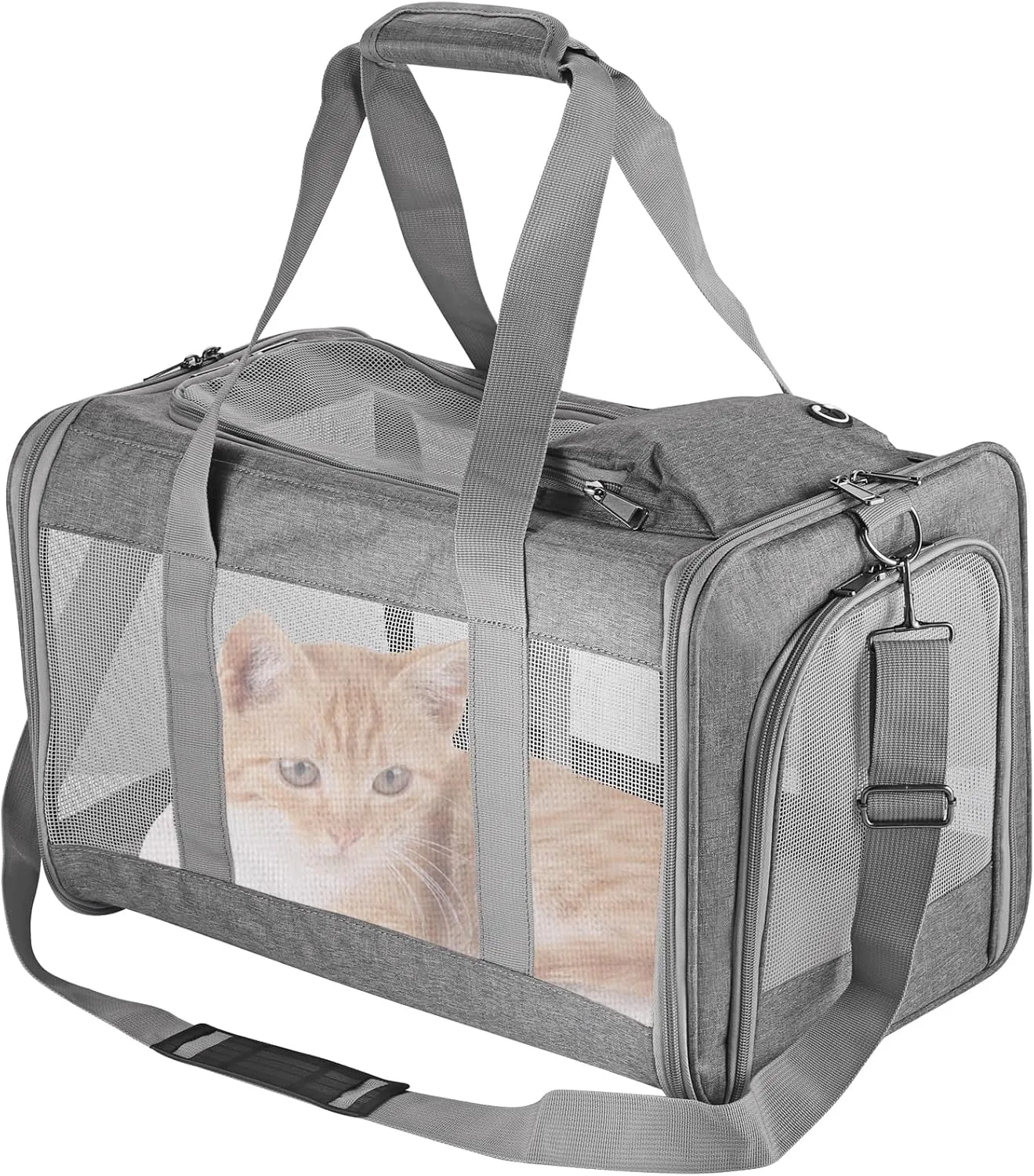 Airline Approved Pet Carrier for Cats Dogs Soft Travel Bag with Breathable Honeycomb Board,Removable Support Board for Car,Air Travel,and Vet Visits (Gray)