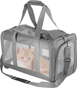 Airline Approved Pet Carrier for Cats Dogs Soft Travel Bag with Breathable Honeycomb Board,Removable Support Board for Car,Air Travel,and Vet Visits (Gray)