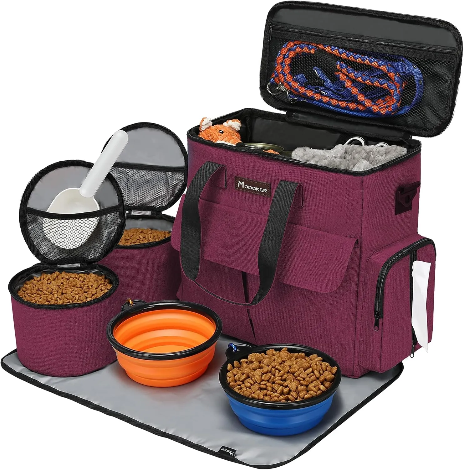 Airline Approved Pet Travel Bag, Weekend Travel Set for Dog and Cat, Tote Organizer with Multi-Function Pockets, Rose Red, Youth Large / 11-13
