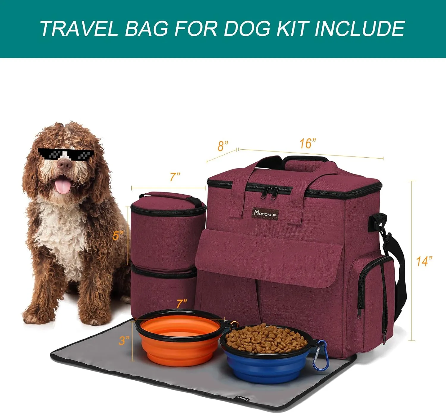 Airline Approved Pet Travel Bag, Weekend Travel Set for Dog and Cat, Tote Organizer with Multi-Function Pockets, Rose Red, Youth Large / 11-13