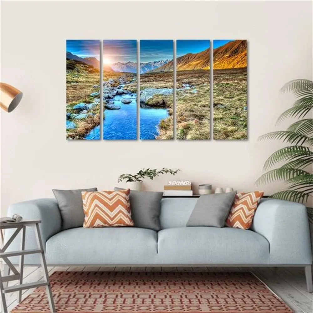 akia Canvas Wall Art Landscape Theme Pictures Home Decor Prints Prairie Sunset Mountain Paintings for Living Room Bathroom Bedroom Kitchen Office Decoration Natural Scenery Artwork