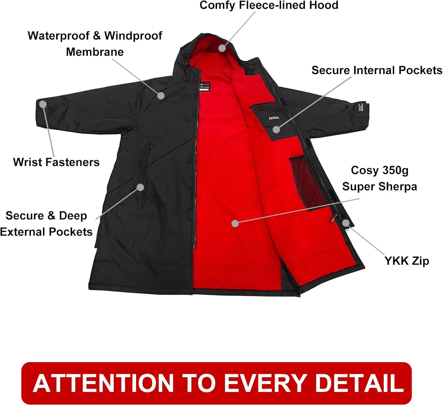 Akida Oversized Changing Robe/Swim Parka,Waterproof Surf Poncho Warm Coat Jacket,Quick Dry Wetsuit Changing Towel.