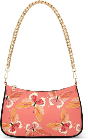 ALAZA Butterflies Pink Coral Color Shoulder Bag Purse for Women Tote Handbag with Zipper Closure