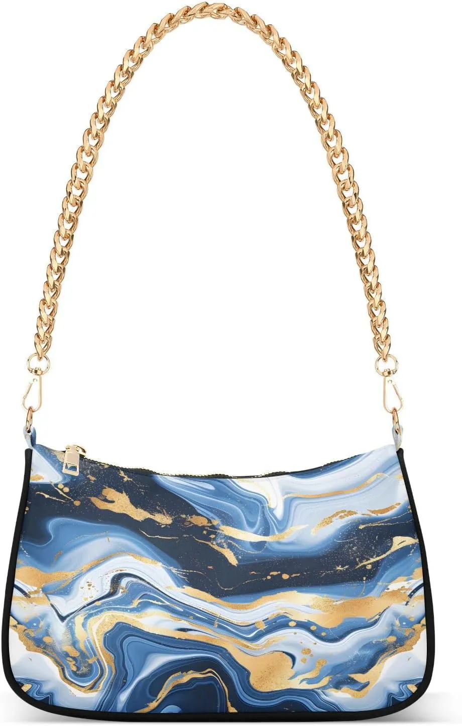 ALAZA Marble Blue Gold White Shoulder Bag Purse for Women Tote Handbag with Zipper Closure