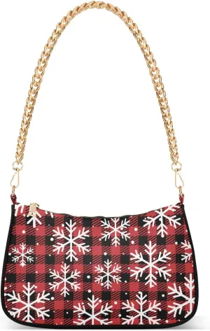 ALAZA Red Buffalo Plaid Snowflakes Christmas Shoulder Bag Purse for Women Tote Handbag with Zipper Closure