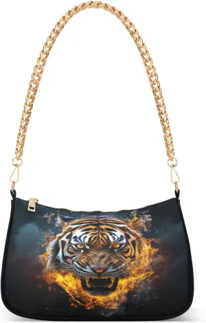 ALAZA Tiger Firing Shoulder Bag Purse for Women Tote Handbag with Zipper Closure