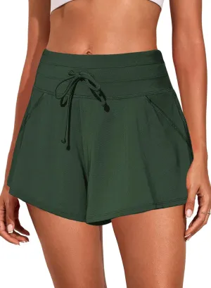 Aleumdr Women's 3" Swim Board Shorts Tummy Control Swim Bottom High Waisted Quick Dry Tankini Bottom with Pockets