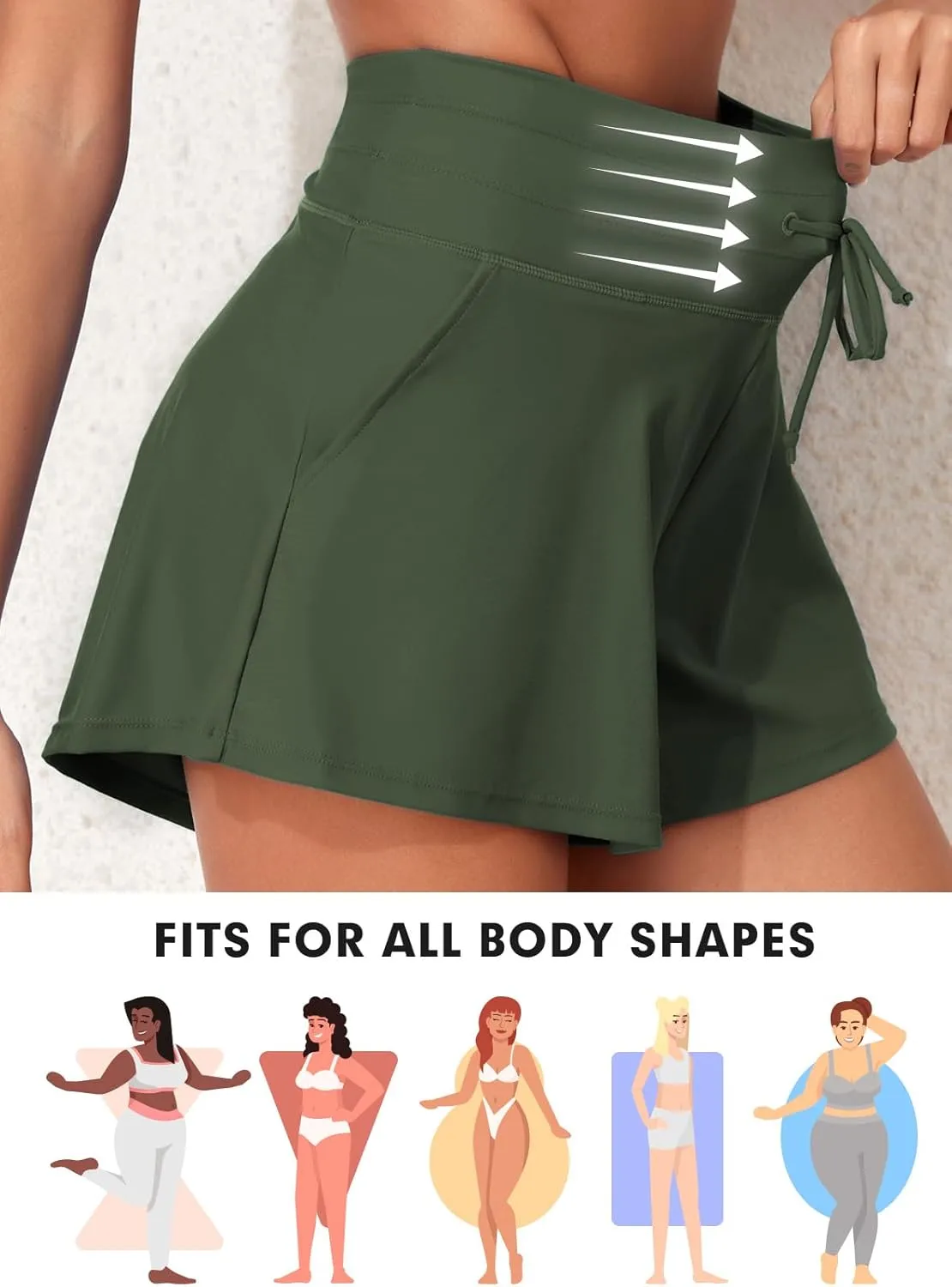 Aleumdr Women's 3" Swim Board Shorts Tummy Control Swim Bottom High Waisted Quick Dry Tankini Bottom with Pockets
