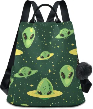Aliens Green Color Backpack for Women Anti Theft Large Fashion Travel Shoulder Bag Purse Rucksack Lightweight