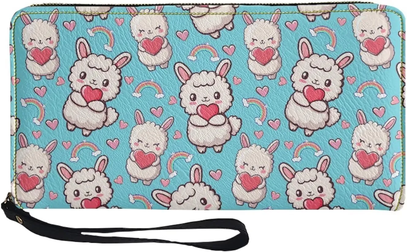 Alpaca Wallets for Women PU Leather Credit Card Holder Large Capacity Wristlet