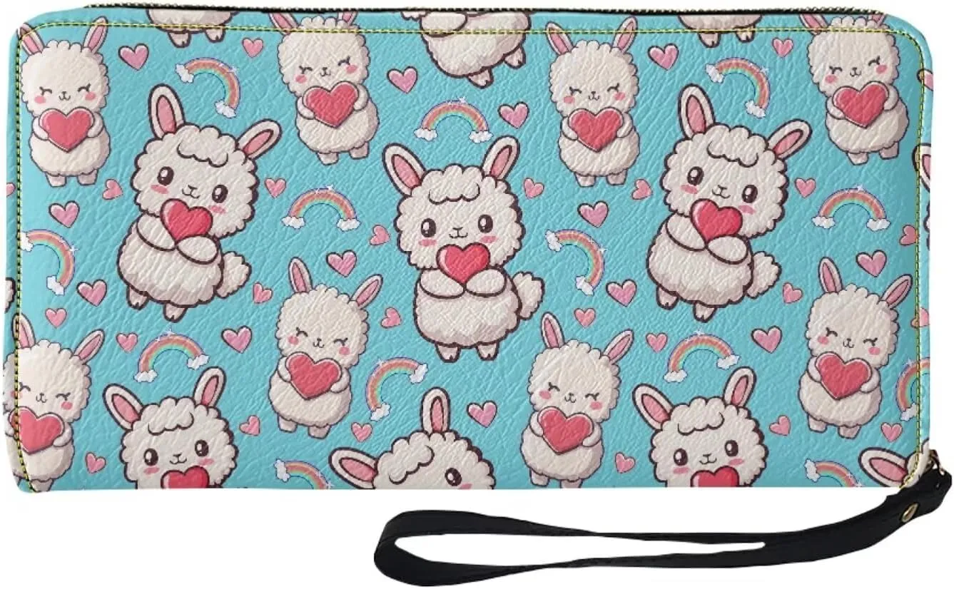 Alpaca Wallets for Women PU Leather Credit Card Holder Large Capacity Wristlet