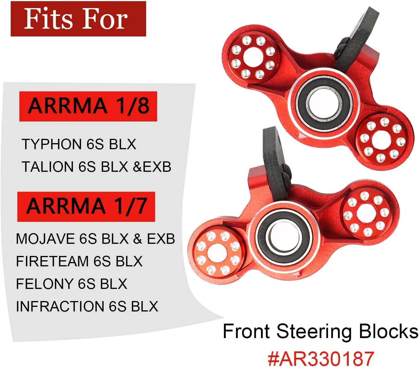 Aluminum Front Steering Knuckles Blocks for ARRMA 1/8 Mojave Talion TYHPON Infraction FIRETEAM Felony BLX 6S 1/7 4WD, RC Caster Blocks C-Hubs w/Bearings, Hub Carriers Parts AR330187