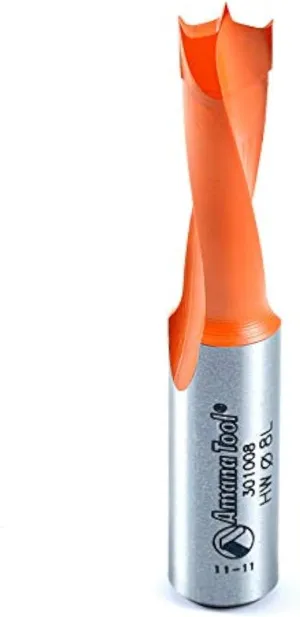 Amana Tool 301008 Carbide Tipped Brad Point Boring Bit Dowel Drill Bits 8mm Dia x 57mm Long x 10mm Left Hand