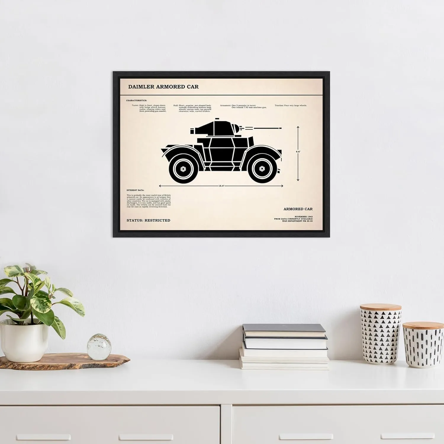 Amanti Art Framed Canvas Wall Art 18x24 Daimler Armored Car by Mark Rogan, Framed Wall Art Canvas, Americana Artwork, Modern Decor, Medium Poster Painting for Living Room, Bedroom, Bathroom, Kitchen,