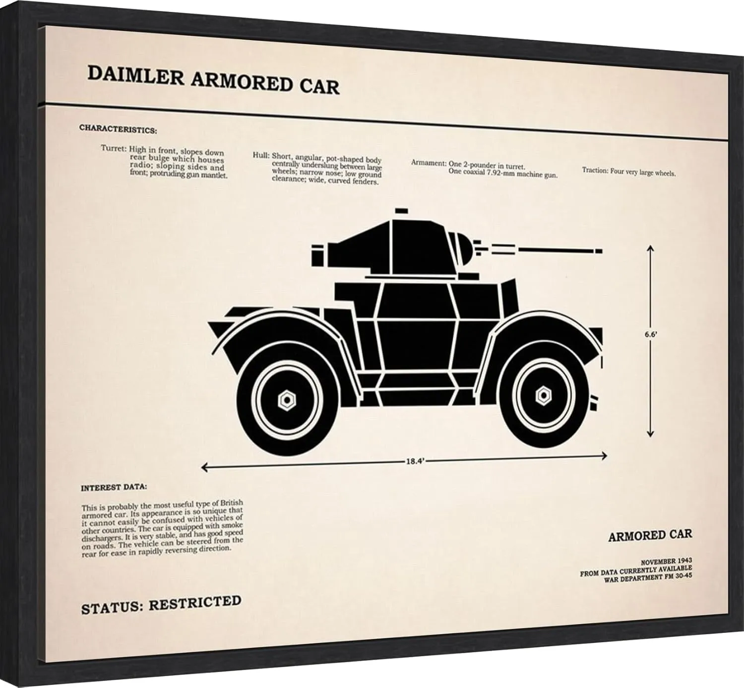 Amanti Art Framed Canvas Wall Art 18x24 Daimler Armored Car by Mark Rogan, Framed Wall Art Canvas, Americana Artwork, Modern Decor, Medium Poster Painting for Living Room, Bedroom, Bathroom, Kitchen,