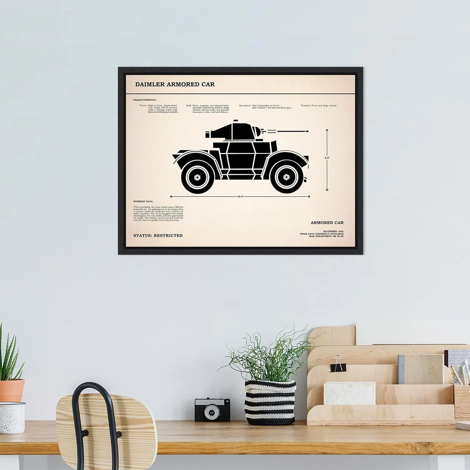 Amanti Art Framed Canvas Wall Art 18x24 Daimler Armored Car by Mark Rogan, Framed Wall Art Canvas, Americana Artwork, Modern Decor, Medium Poster Painting for Living Room, Bedroom, Bathroom, Kitchen,