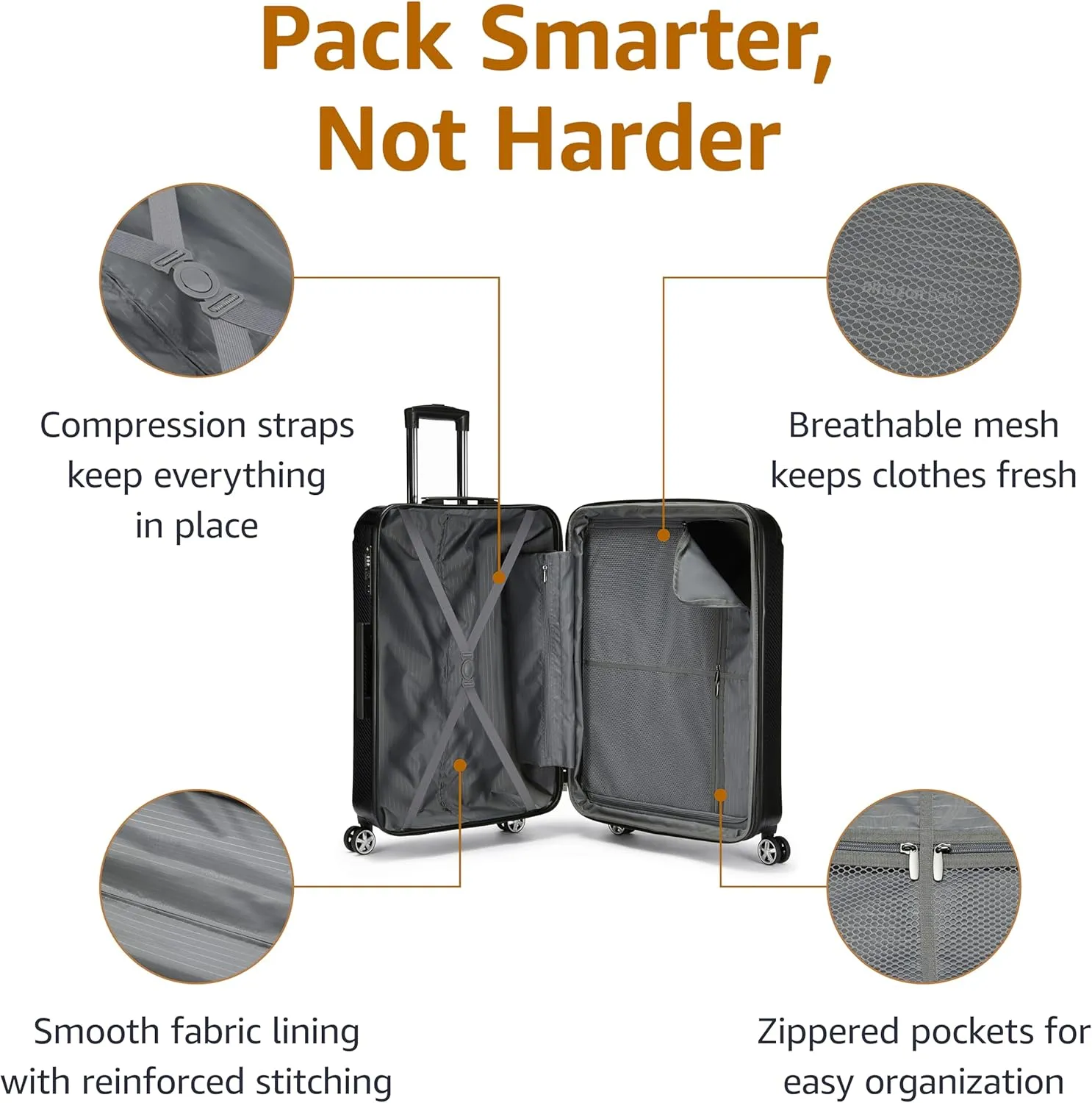 Amazon Basics 30-Inch Hardside Checked Luggage With TSA Lock, Hardshell Suitcase With Wheels, Expandable For Up to 12.5% More Space, With Scratch-Resistant Surface, 8 Multi-directional Wheels, Black