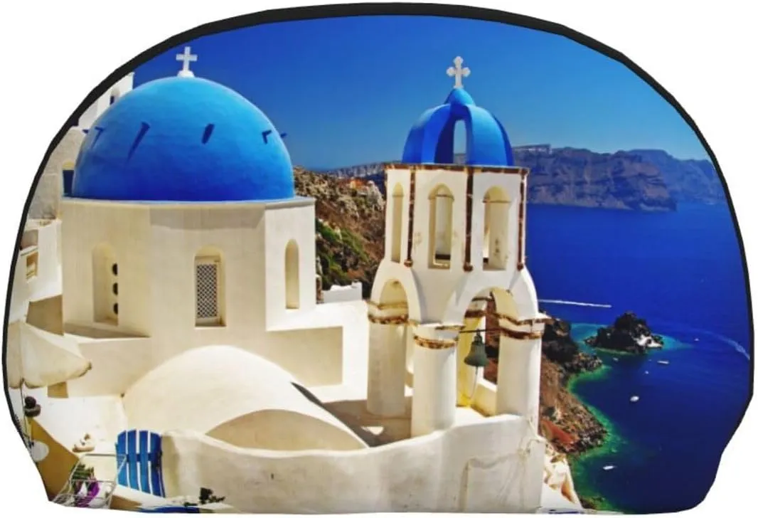 AMAZWI Santorini Greek Island Sea View 2 Pcs Cosmetic Bags Portable Bag Clutch Pouch Travel Purse With Zipper Handbag Organizer,Unisex, REV11