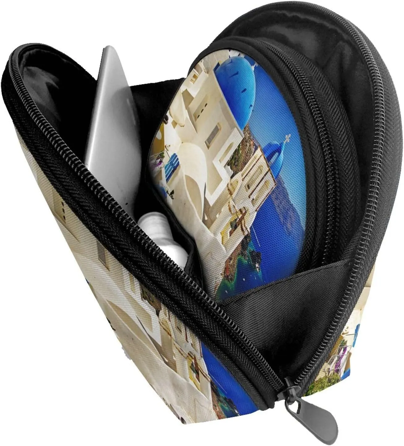 AMAZWI Santorini Greek Island Sea View 2 Pcs Cosmetic Bags Portable Bag Clutch Pouch Travel Purse With Zipper Handbag Organizer,Unisex, REV11
