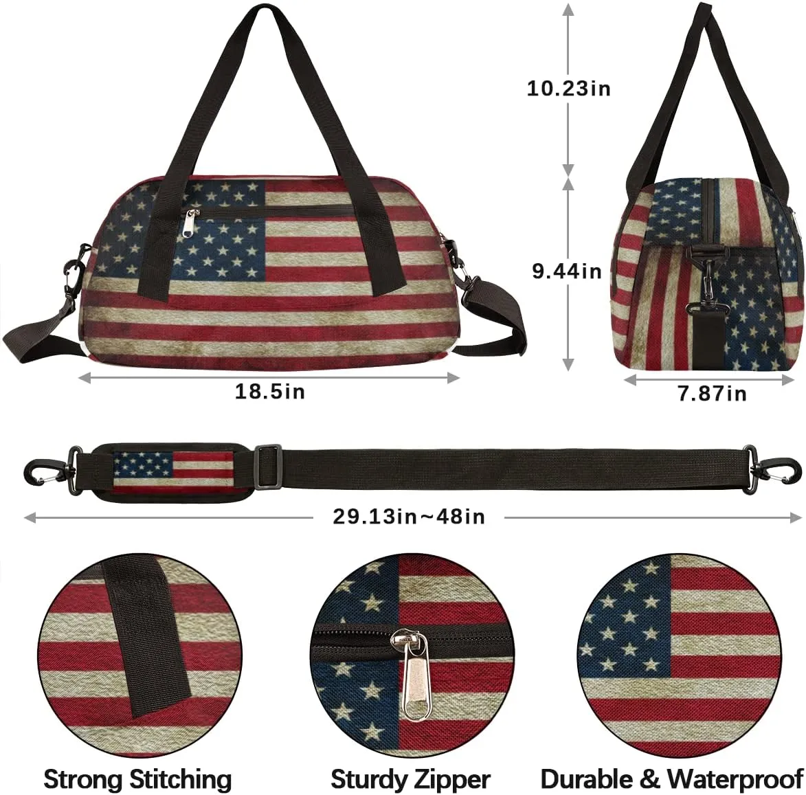 America Flag 4th Of July Memorial Day Kids Duffel Bag for Girls Boys Teens, Oil Painting Dance Bag Overnight Small Duffel Bag Carry On Weekend Sports Gym Travel Bag for School Practice Gymnastics Ballet