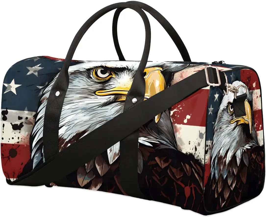 American Bald Eagles Travel Duffel Bag for Women Men Waterproof Foldable Overnight Weekender Bag Large Capacity Sports Gym Bag
