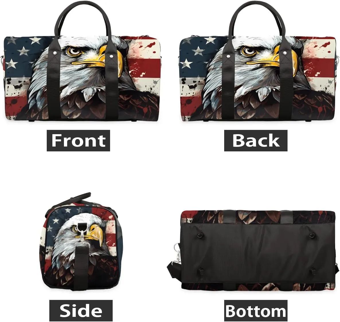 American Bald Eagles Travel Duffel Bag for Women Men Waterproof Foldable Overnight Weekender Bag Large Capacity Sports Gym Bag