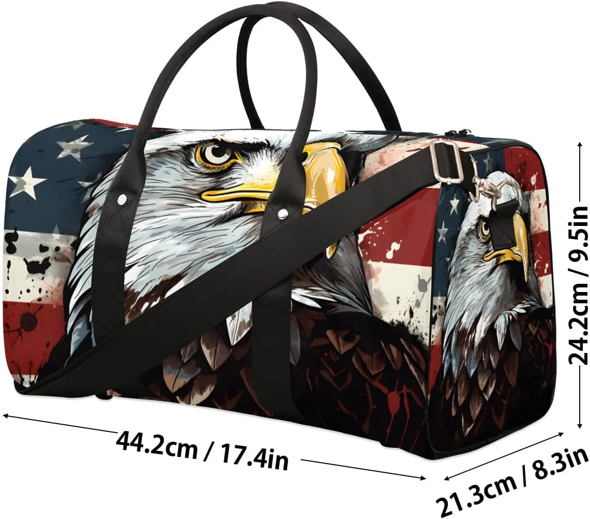 American Bald Eagles Travel Duffel Bag for Women Men Waterproof Foldable Overnight Weekender Bag Large Capacity Sports Gym Bag