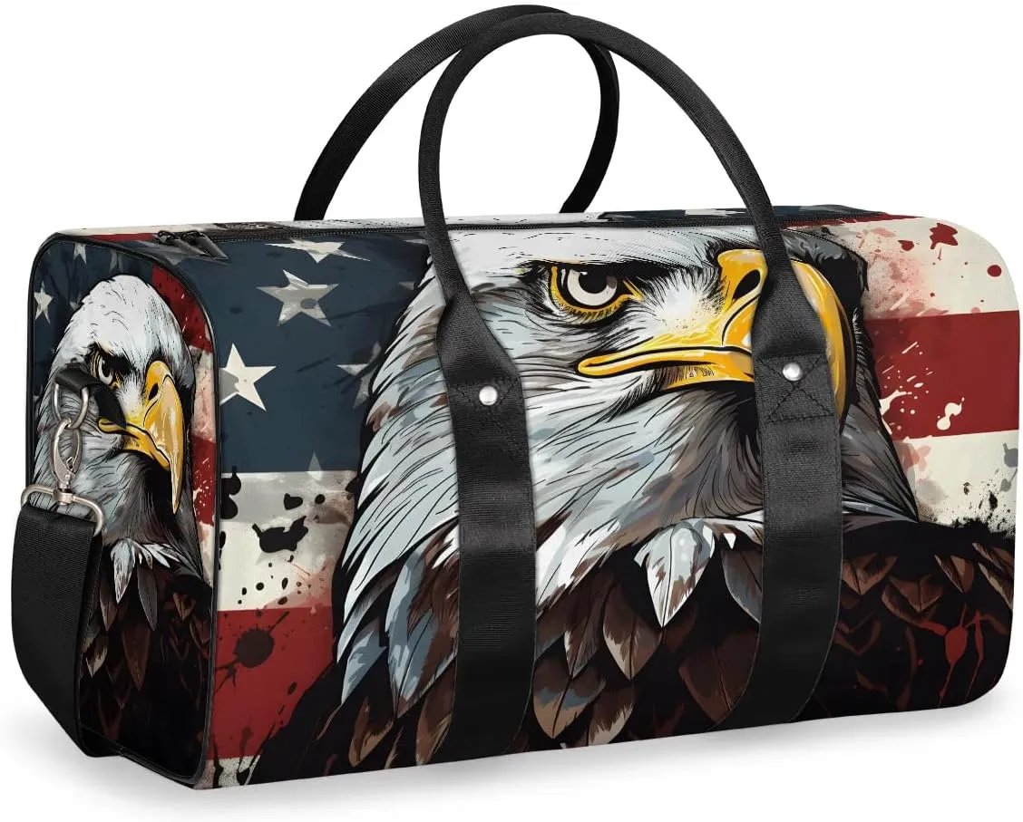 American Bald Eagles Travel Duffel Bag for Women Men Waterproof Foldable Overnight Weekender Bag Large Capacity Sports Gym Bag