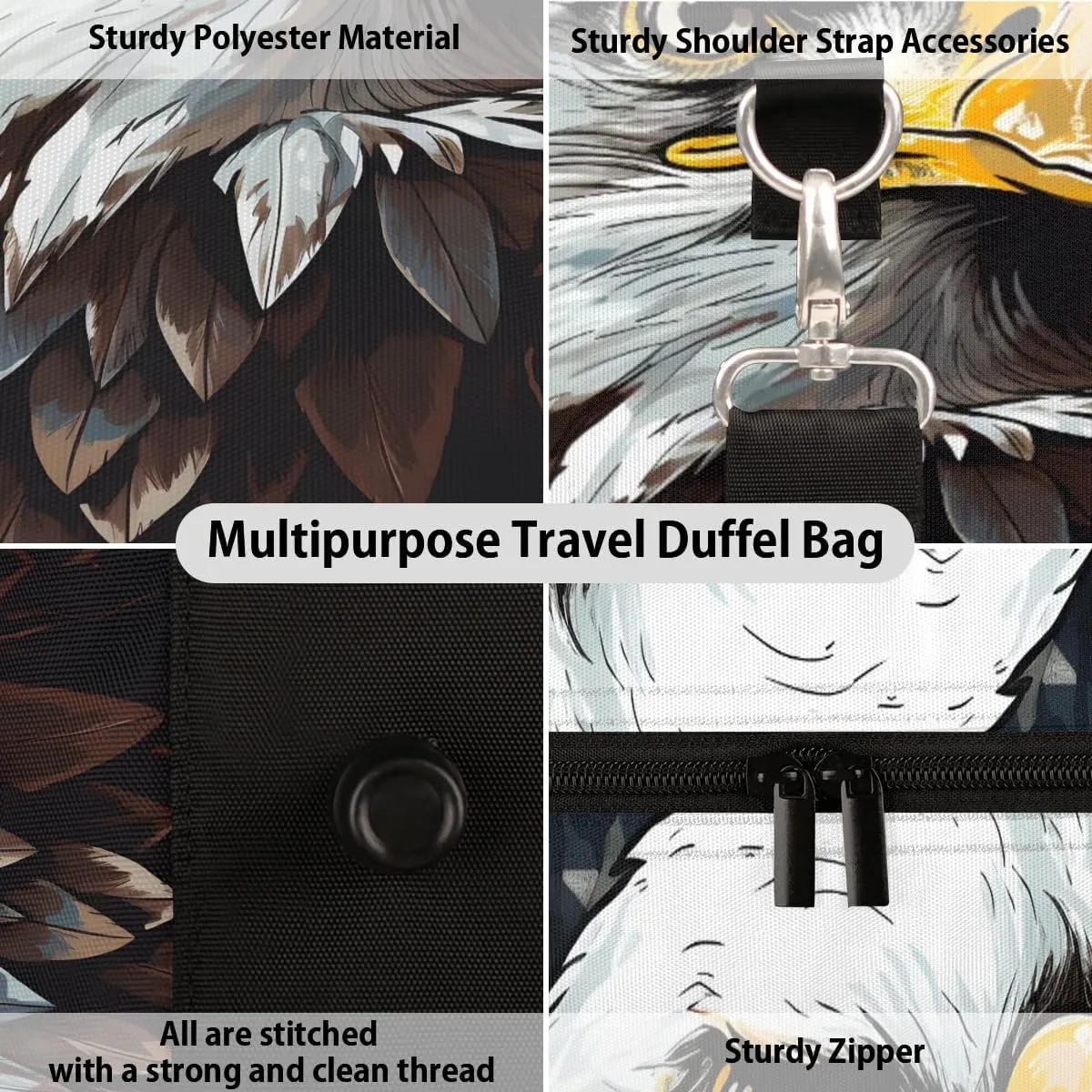 American Bald Eagles Travel Duffel Bag for Women Men Waterproof Foldable Overnight Weekender Bag Large Capacity Sports Gym Bag