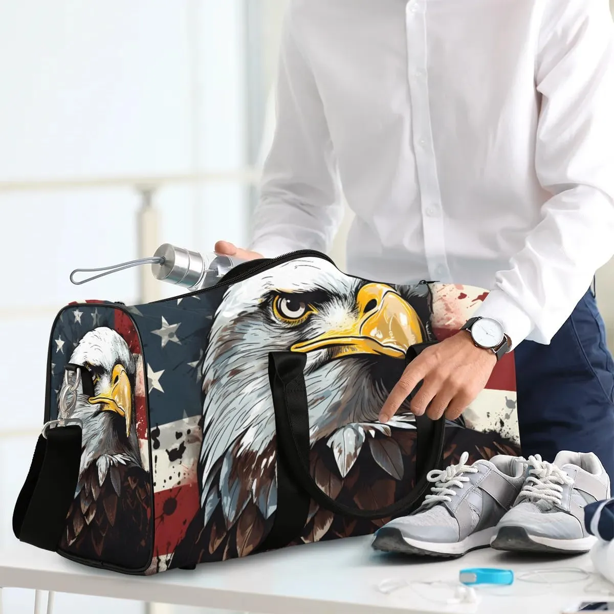 American Bald Eagles Travel Duffel Bag for Women Men Waterproof Foldable Overnight Weekender Bag Large Capacity Sports Gym Bag