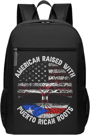 American Raised Puerto Rican Roots Casual Backpacks Sports Backpack Large Capacity Travel Rucksack Laptop Daypack with Multi-Pockets Adjustable Strap Work Bag for Hiking