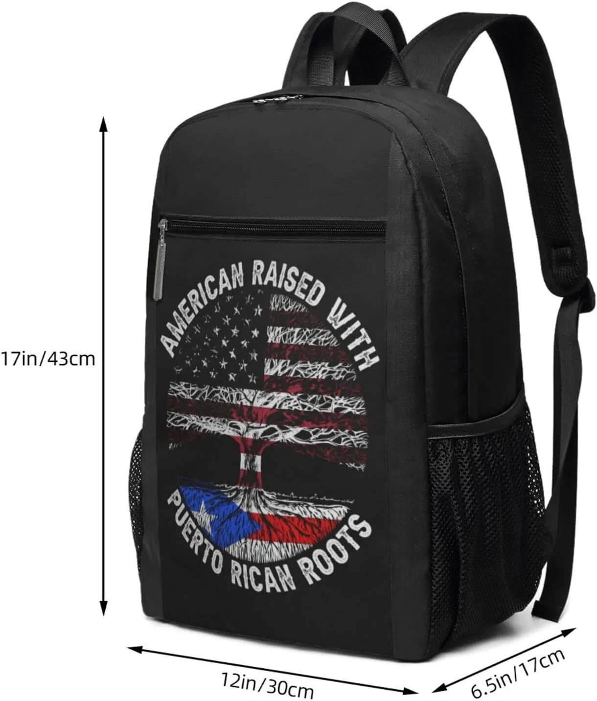 American Raised Puerto Rican Roots Casual Backpacks Sports Backpack Large Capacity Travel Rucksack Laptop Daypack with Multi-Pockets Adjustable Strap Work Bag for Hiking