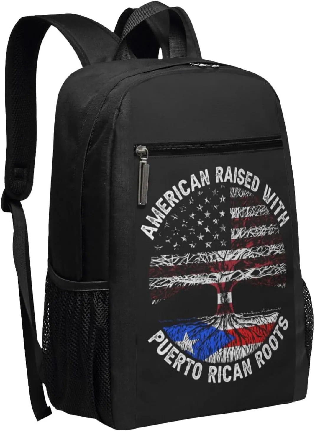 American Raised Puerto Rican Roots Casual Backpacks Sports Backpack Large Capacity Travel Rucksack Laptop Daypack with Multi-Pockets Adjustable Strap Work Bag for Hiking