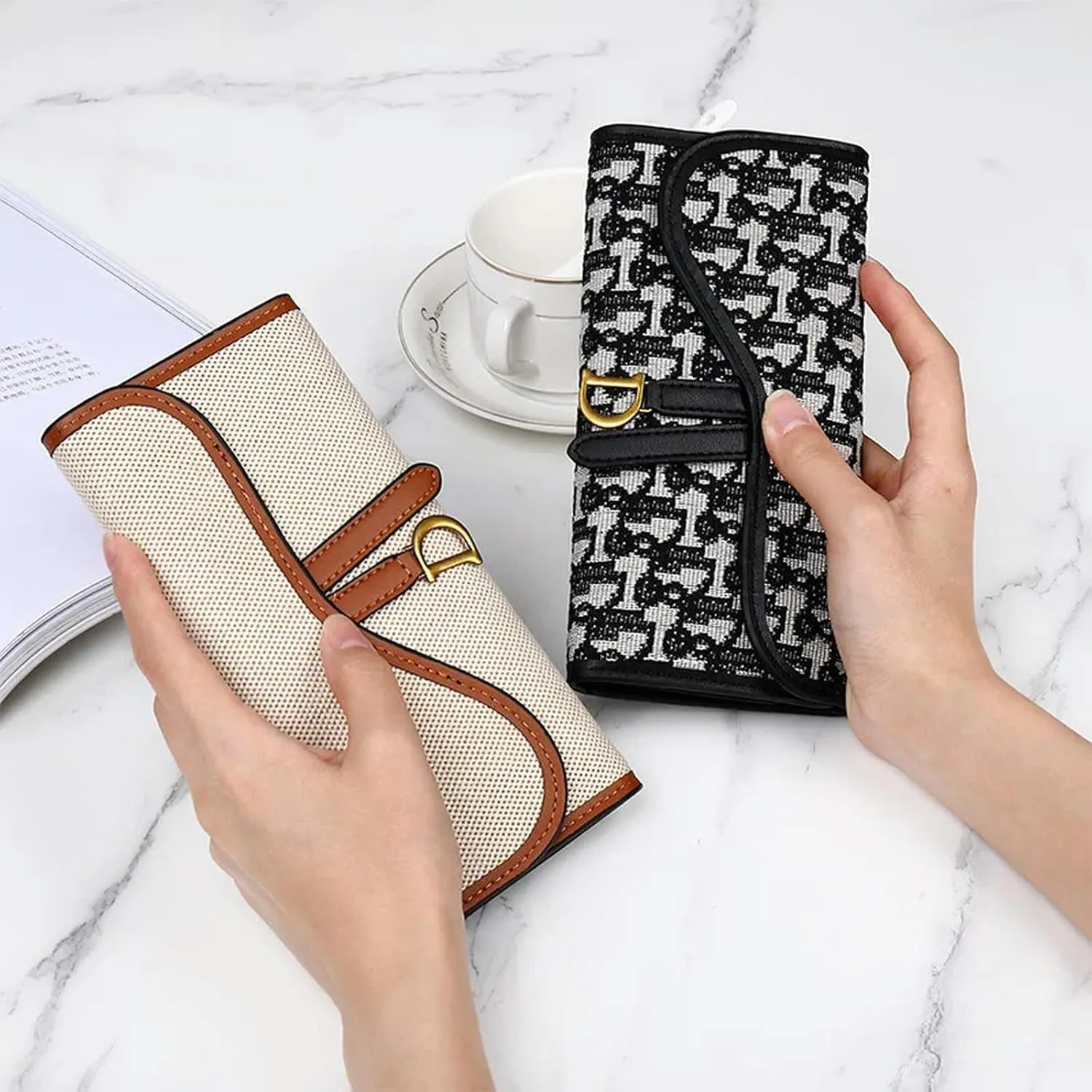 American Retro Wallets Women Long Large Capacity D-Buckle Multiple Card Slots Multi-Functional Foreign Trade Three Fold Handbag
